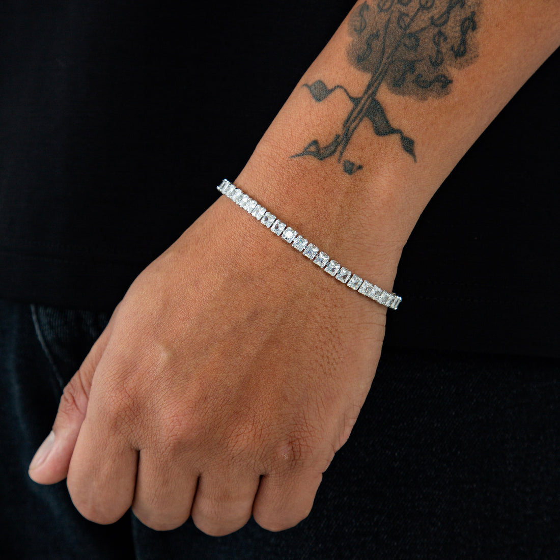 Pulseira Riviera Quadrada 5mm Fecho Gaveta Banhada A Ouro Branco PUL037