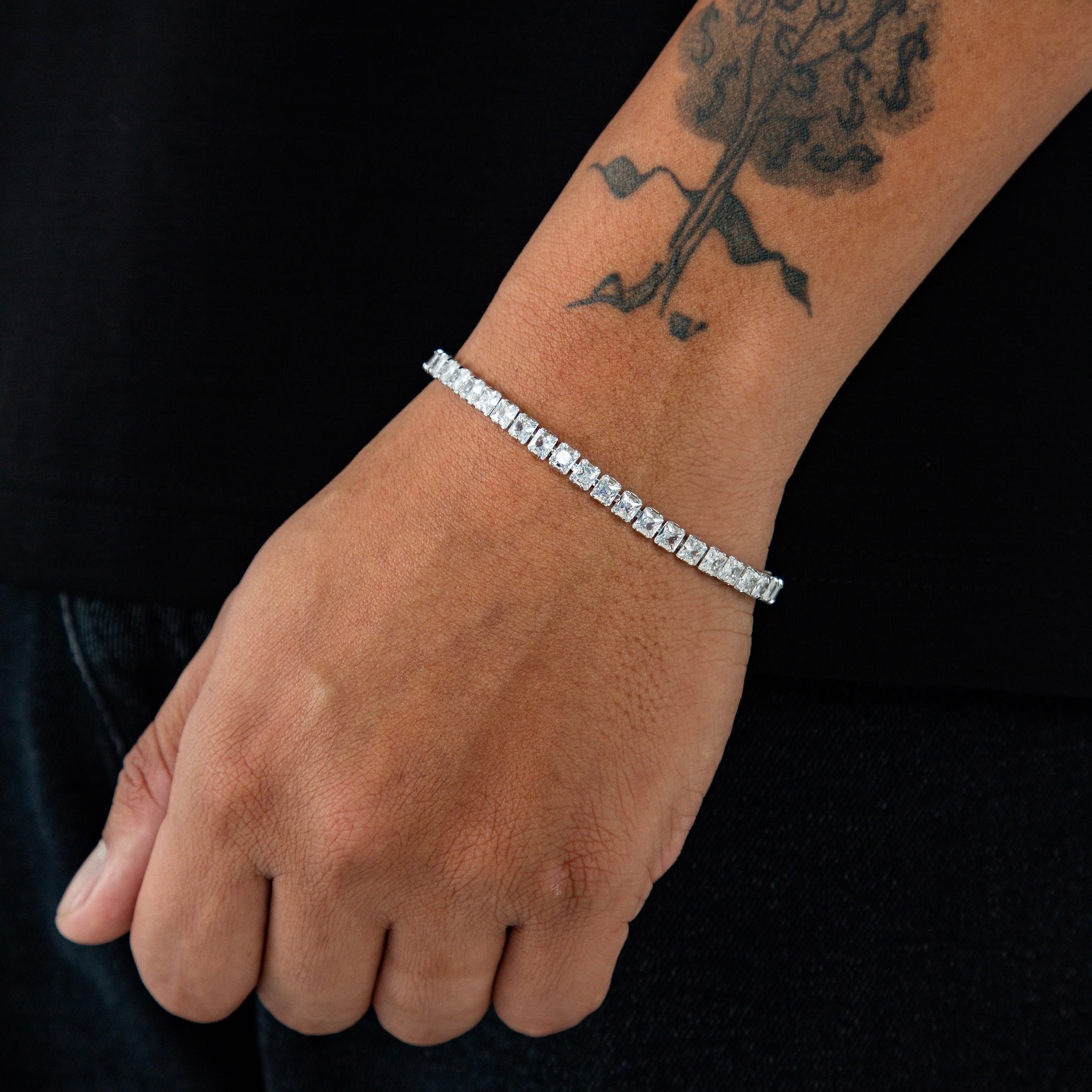 Pulseira Riviera Quadrada 5mm Fecho Gaveta Banhada A Ouro Branco PUL037