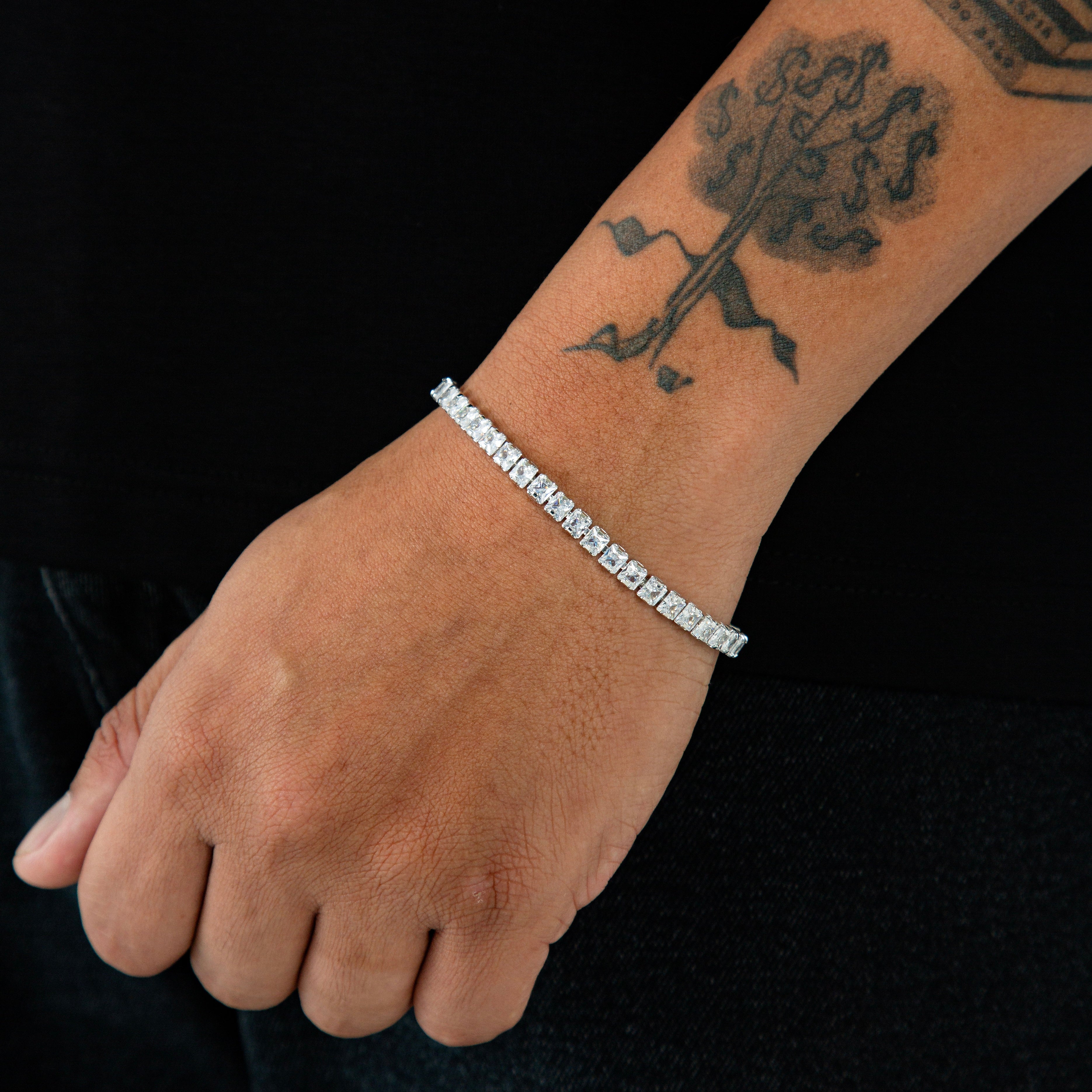 Pulseira Riviera Quadrada 5mm Fecho Gaveta Banhada A Ouro Branco PUL037
