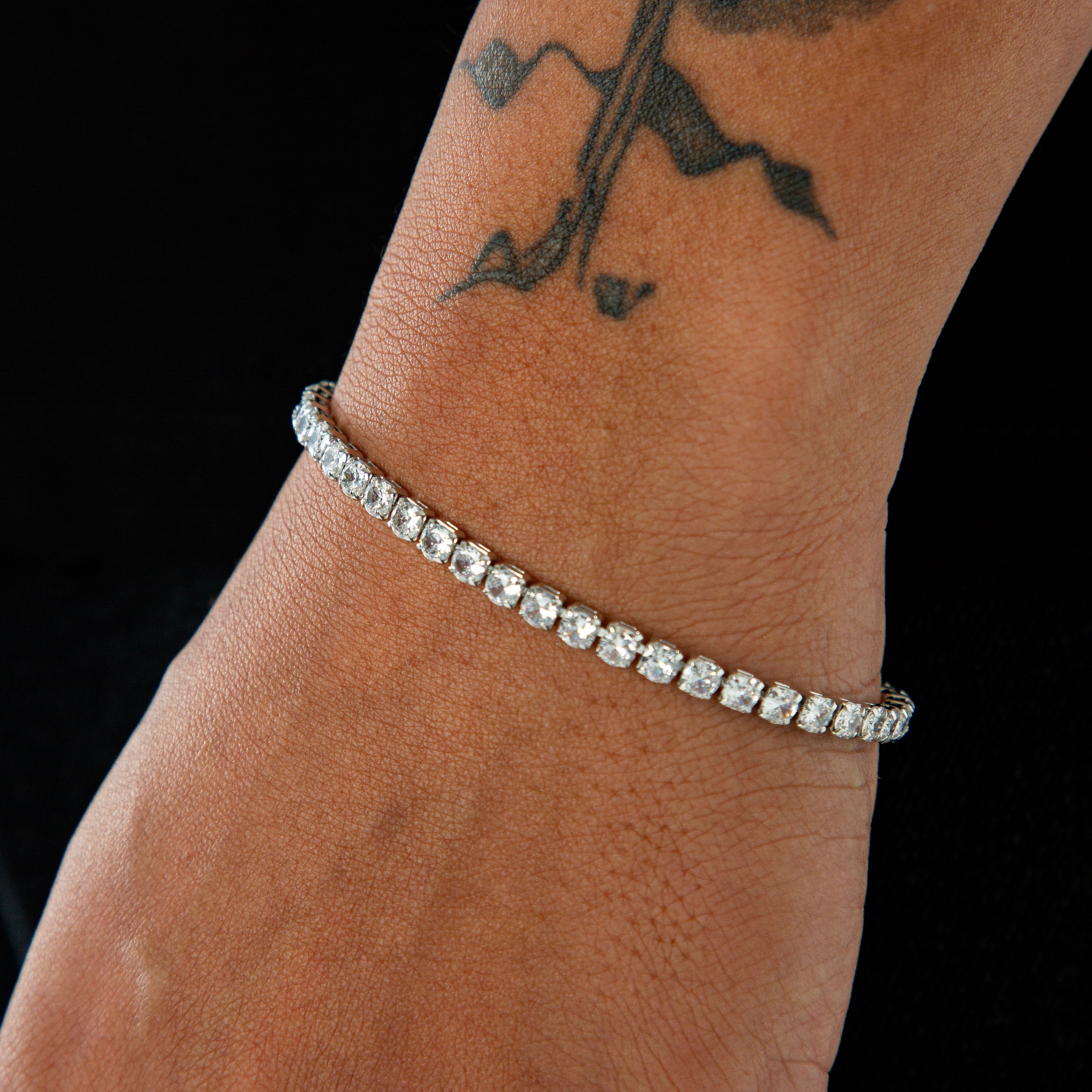 Pulseira Riviera Redonda 4mm Fecho Gaveta Banhada A Ouro Branco PUL039