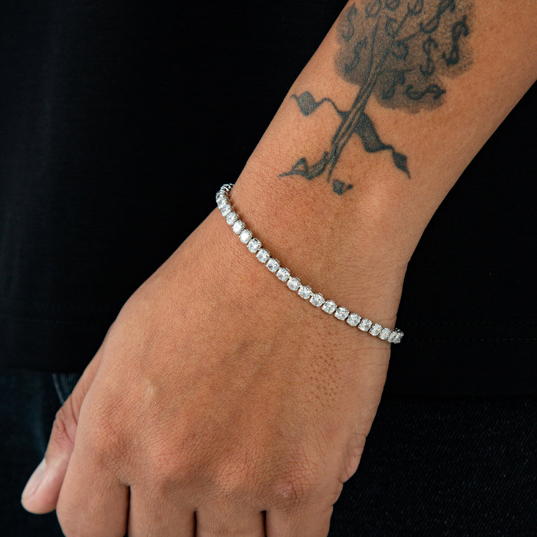 Pulseira Riviera Redonda 4mm Fecho Gaveta Banhada A Ouro Branco PUL039