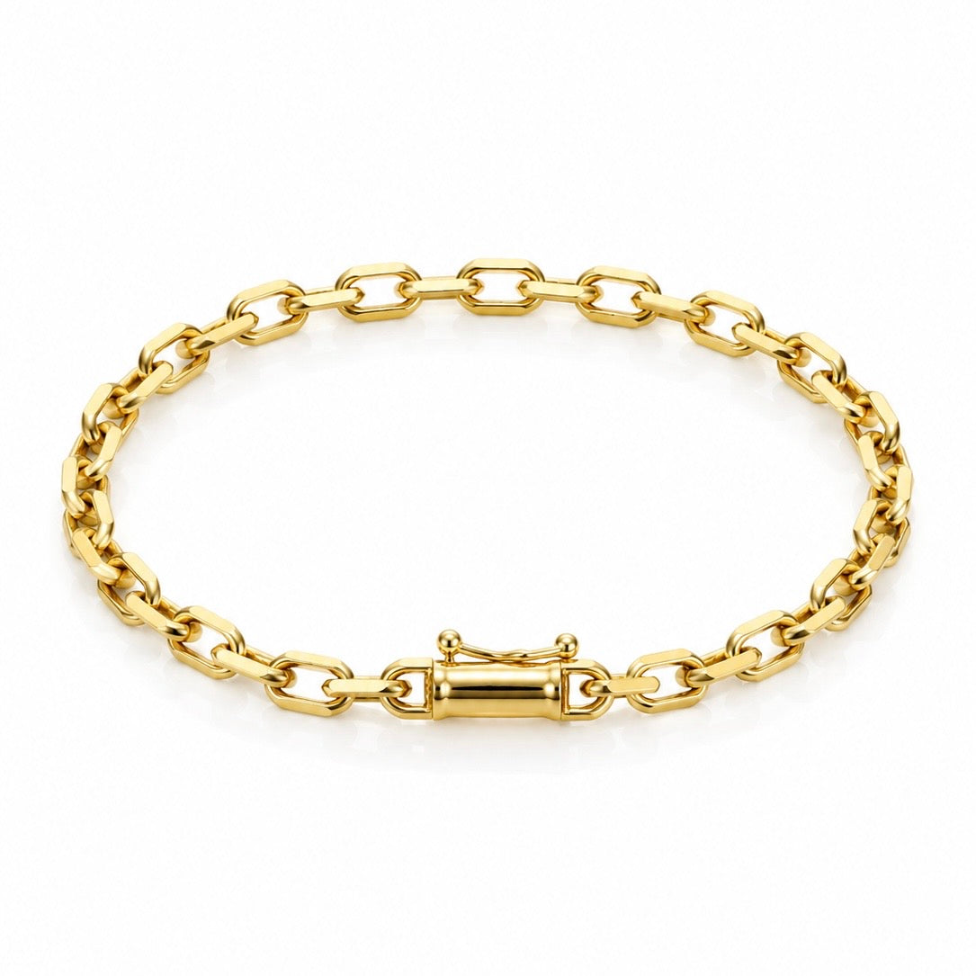 Pulseira Elo Cadeado 4mm Fecho Bomba Banhada A Ouro 18K PUL065