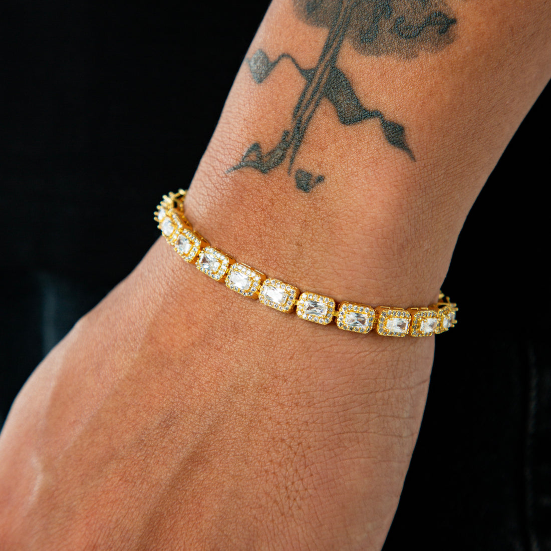 Pulseira Riviera Retangular Cravejada 6mm Banhada a Ouro 18k PUL066
