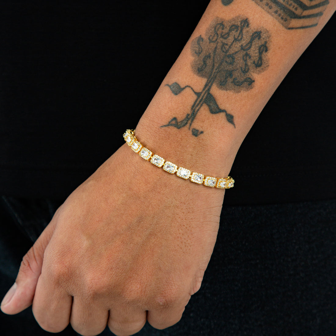Pulseira Riviera Retangular Cravejada 6mm Banhada a Ouro 18k PUL066