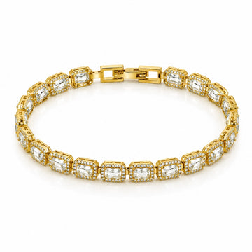 Pulseira Riviera Retangular Cravejada 6mm Banhada a Ouro 18k PUL066
