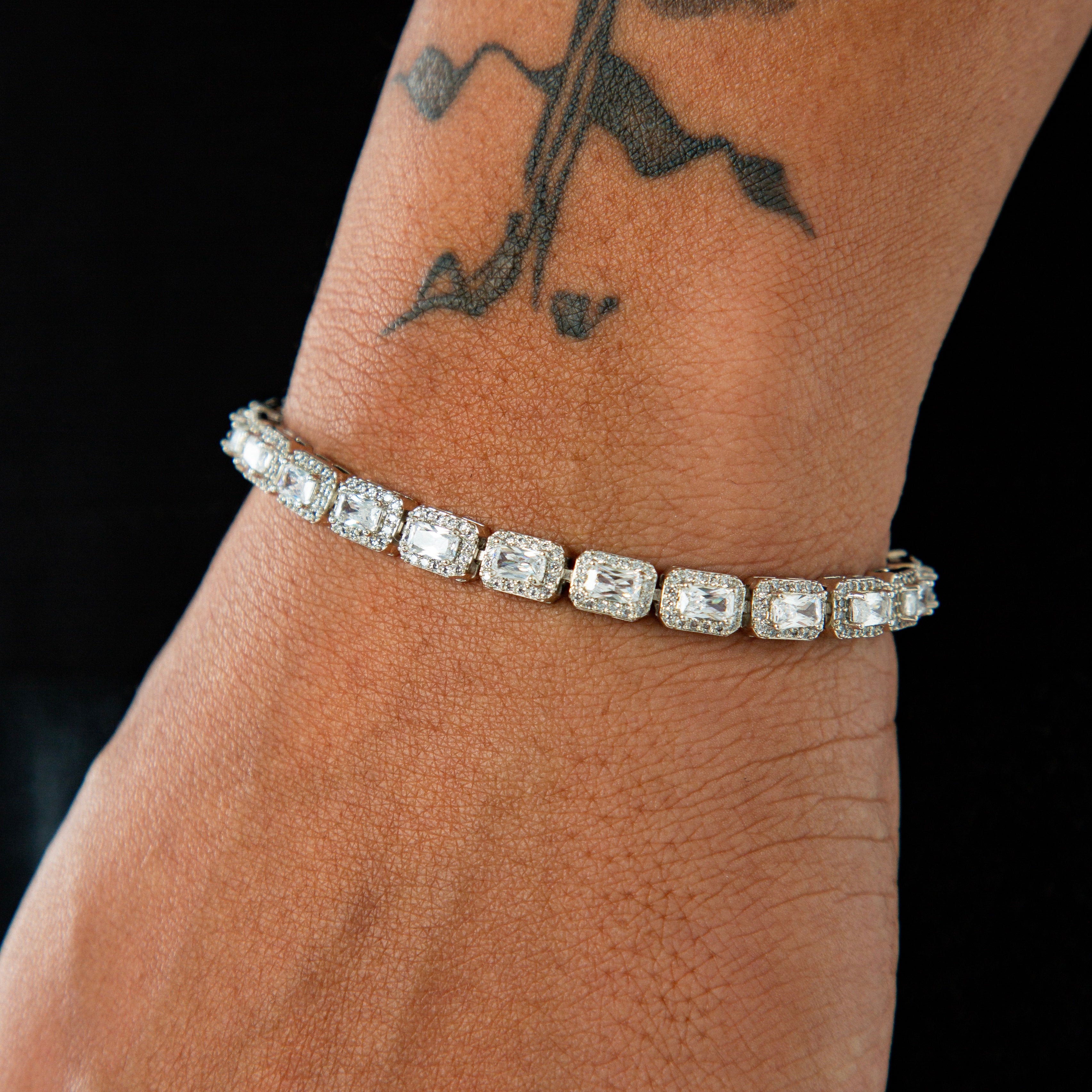 Pulseira Riviera Retangular Cravejada 6mm Banhada a Ouro Branco PUL067