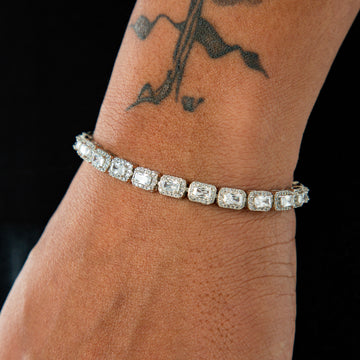 Pulseira Riviera Retangular Cravejada 6mm Banhada a Ouro Branco PUL067