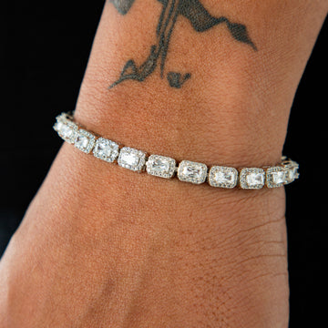 Pulseira Riviera Retangular Cravejada 6mm Banhada a Ouro Branco PUL067