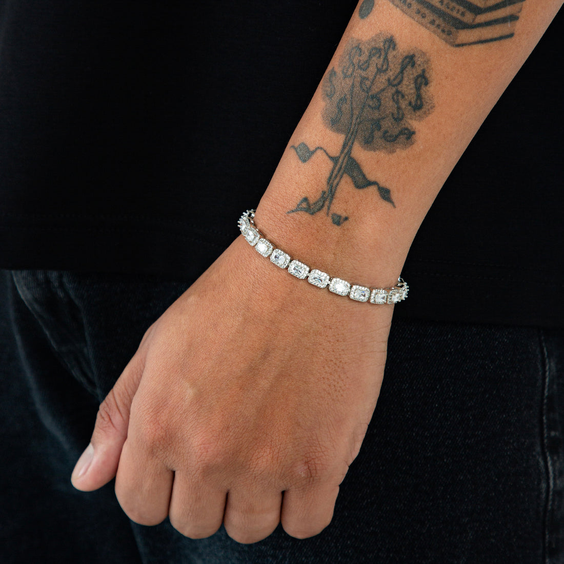 Pulseira Riviera Retangular Cravejada 6mm Banhada a Ouro Branco PUL067