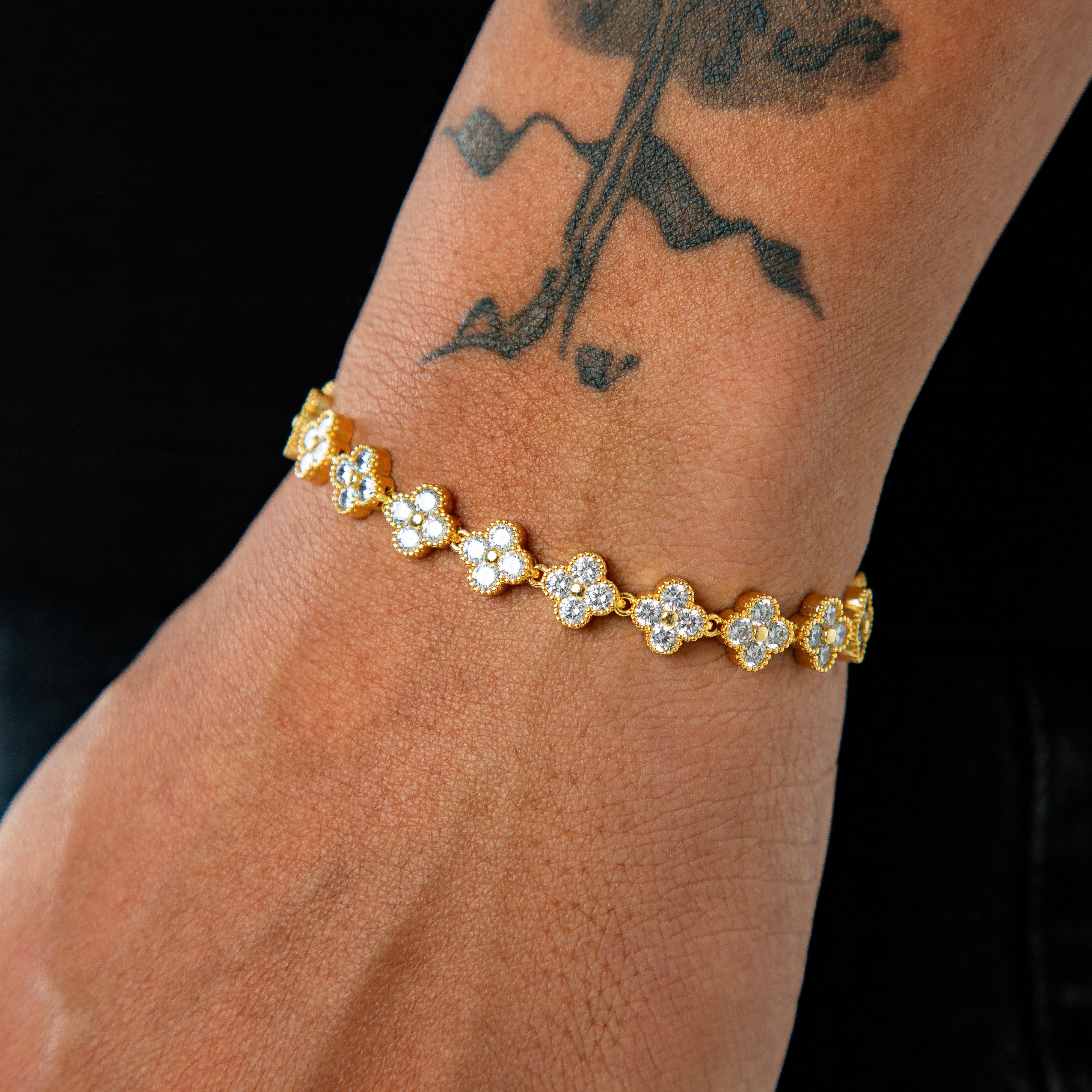 Pulseira Riviera Trevo Cravejada 8mm Banhada a Ouro 18k PUL070