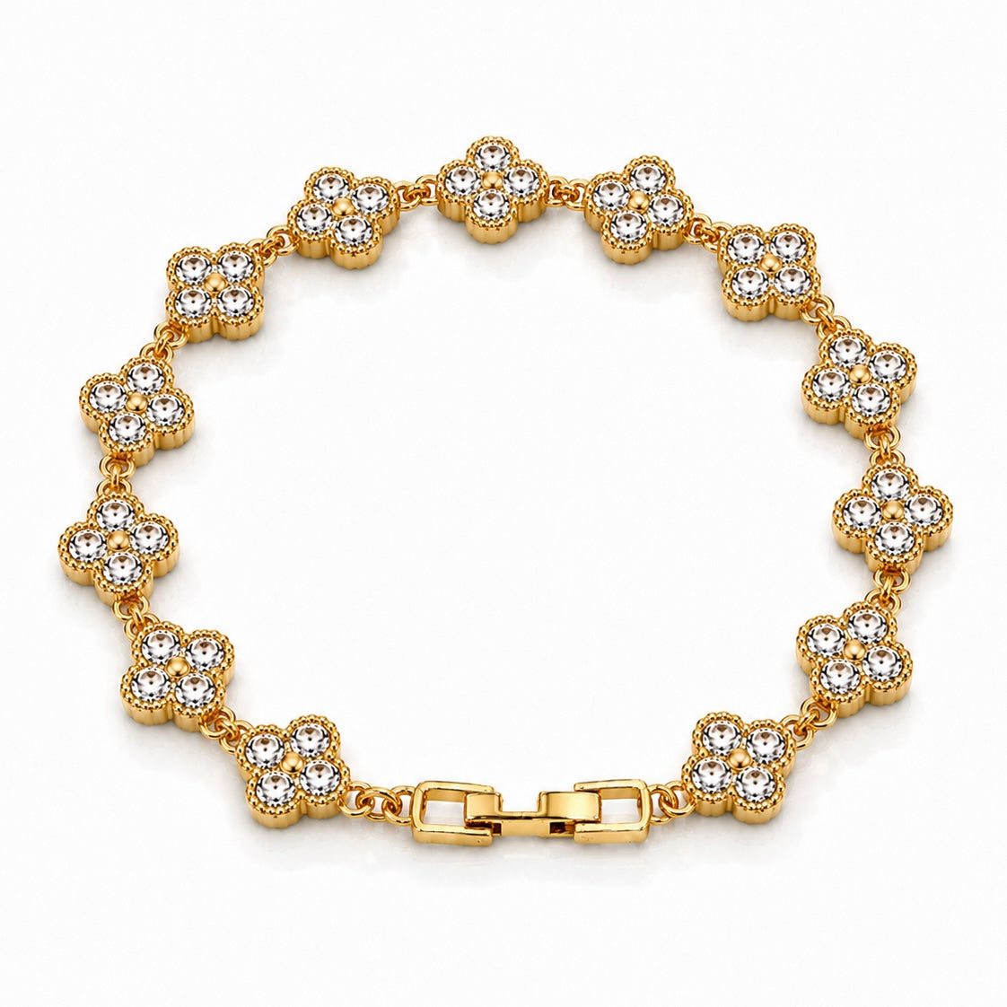 Pulseira Riviera Trevo Cravejada 8mm Banhada a Ouro 18k PUL070