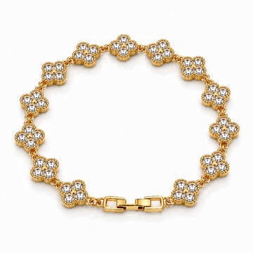 Pulseira Riviera Trevo Cravejada 8mm Banhada a Ouro 18k PUL070