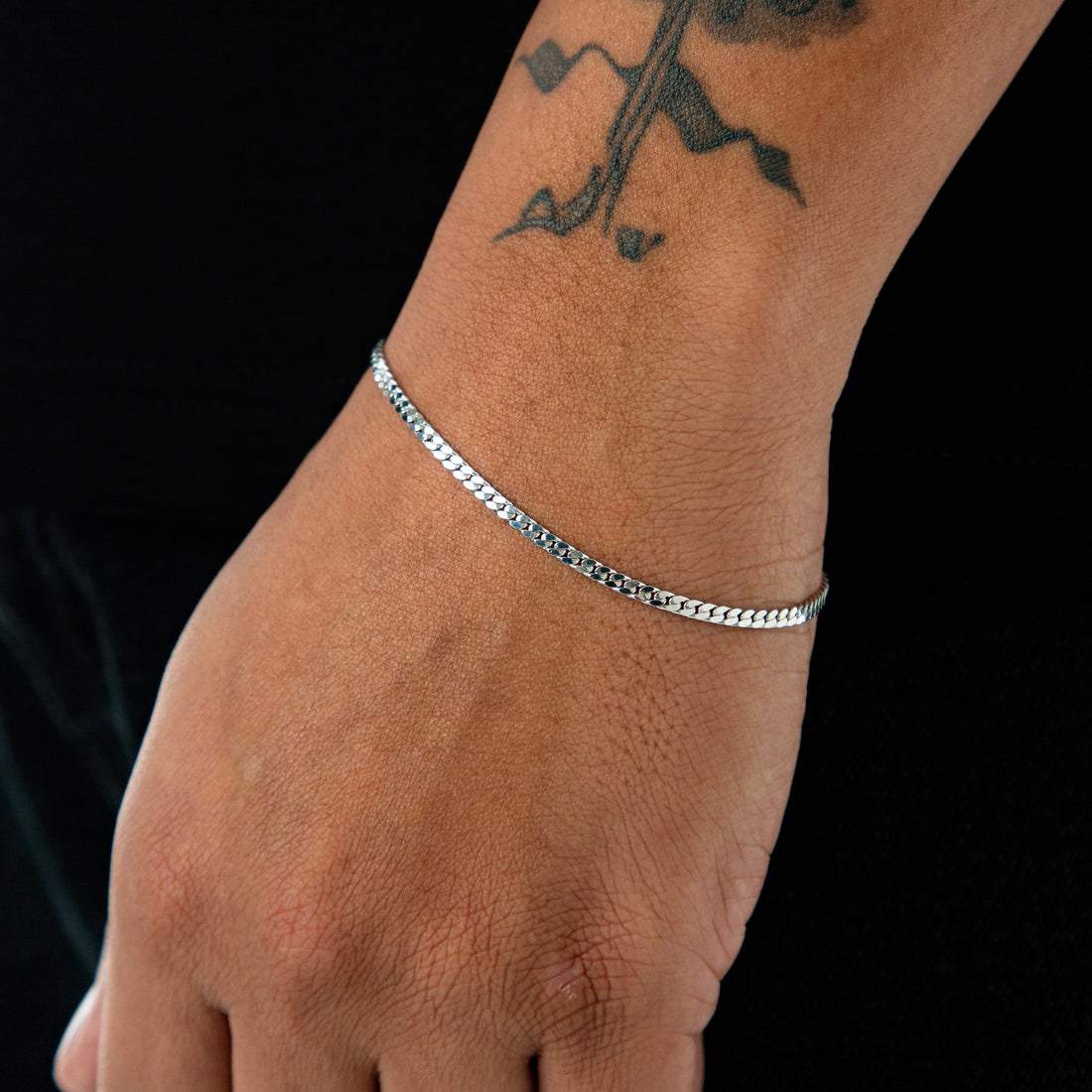 Pulseira Grumet Flat 3mm Banhada a Ouro Branco  PUL077