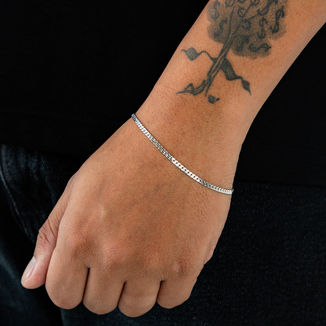 Pulseira Grumet Flat 3mm Banhada a Ouro Branco  PUL077