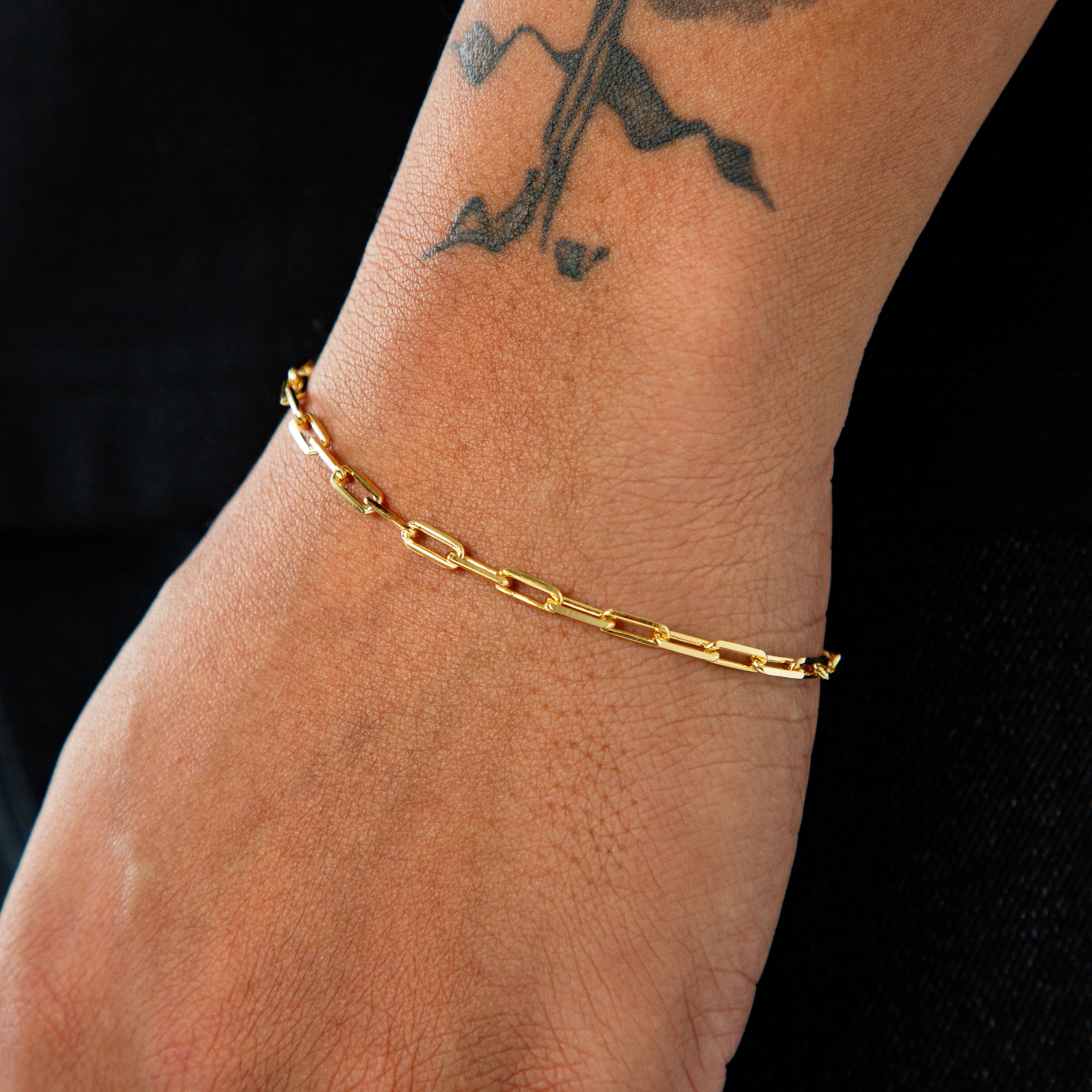 Pulseira Cadeado Alongado 3,5mm Banhada a Ouro 18k PUL082