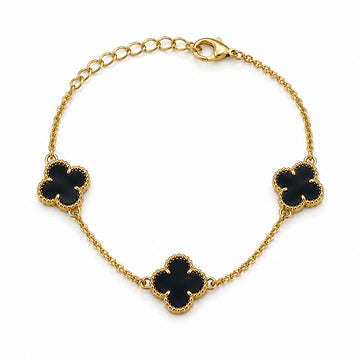 Pulseira Trevo Preta Banhada a Ouro 18k PUL086