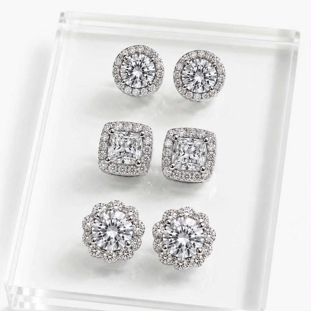 Kit Brincos Imperial, Imperial Quadrado e Imperial 3 Banhado A Ouro Branco BRI206-BRI205-BRI192