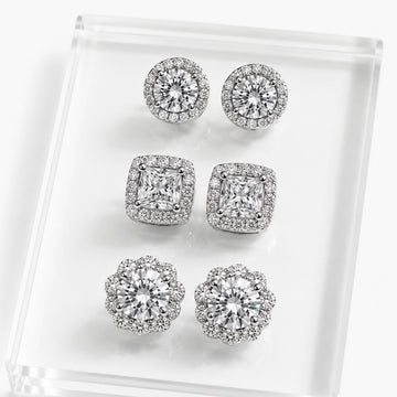 Kit Brincos Imperial, Imperial Quadrado e Imperial 3 Banhado A Ouro Branco BRI206-BRI205-BRI192