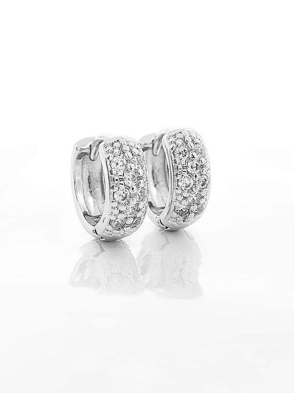 Brinco Masculino Par Argola Cravejada Com 8 Pedras (11,6X4,3mm) Banhada A Ouro Branco BRI006