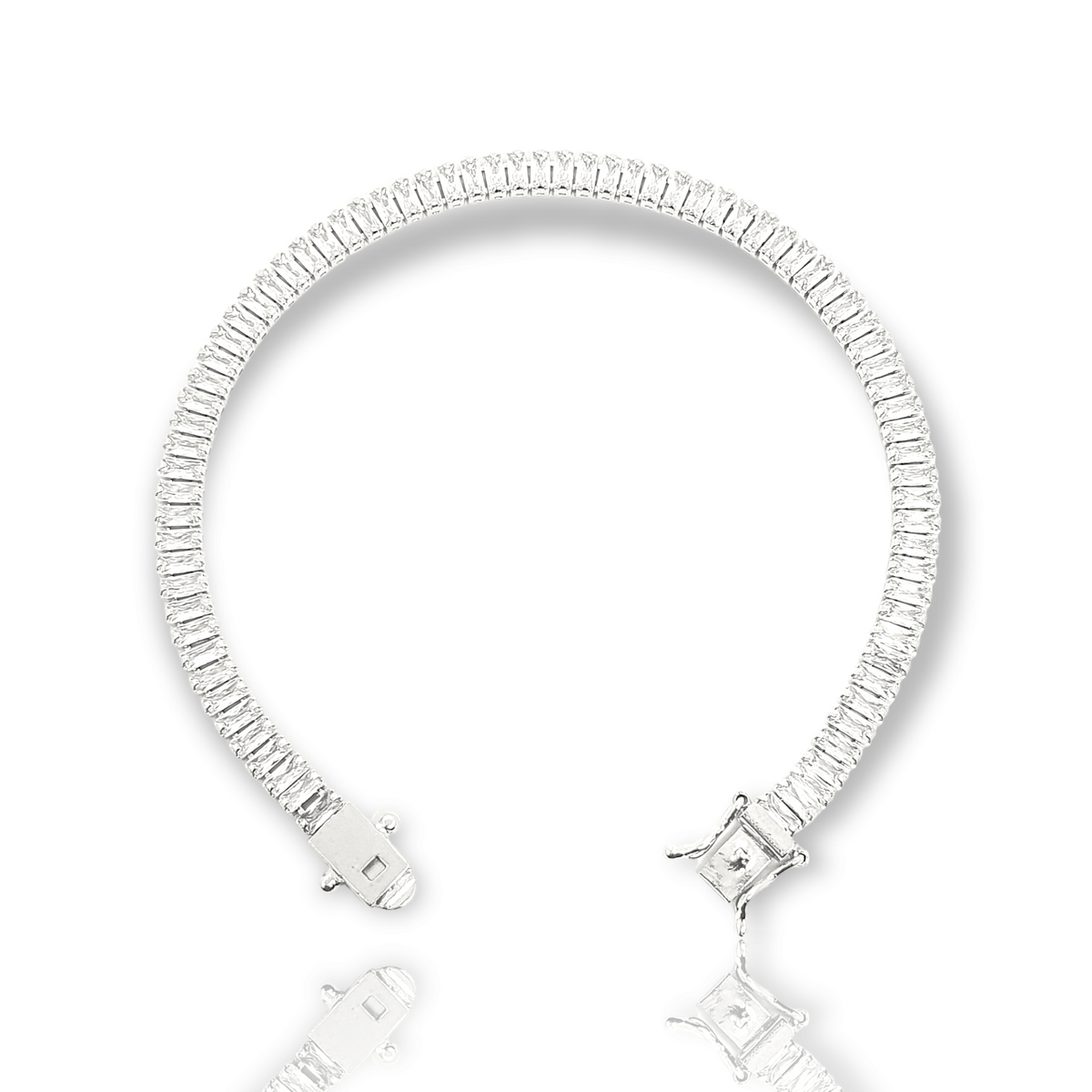 Pulseira Riviera Retangular 5mm Fecho Gaveta Banhada A Ouro Branco PUL038