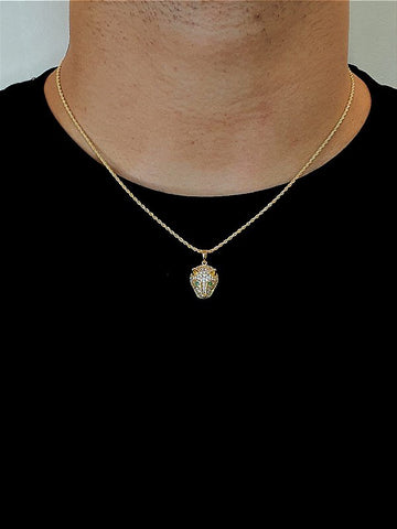 Corrente Cordão Baiano 1,6mm + Pingente Tigre Olho Verde Banhado A Ouro 18k COR003-PIN019