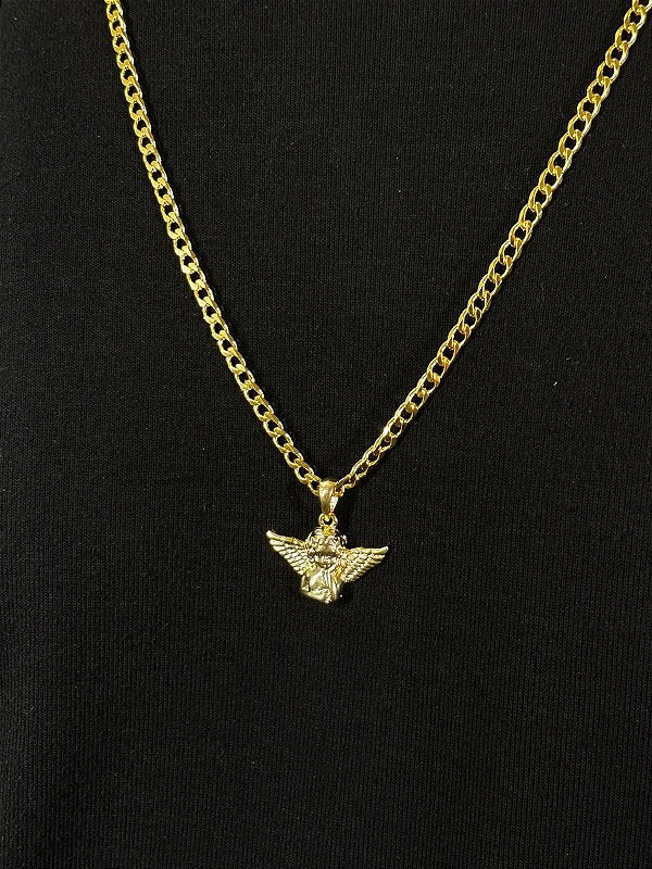 Corrente Grumet 4mm + Pingente Anjo Banhado A Ouro 18k COR089-PIN141