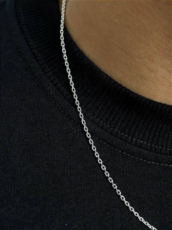 Corrente Elo Cadeado 2mm Fecho Tradicional Banhada a Ouro Branco COR062