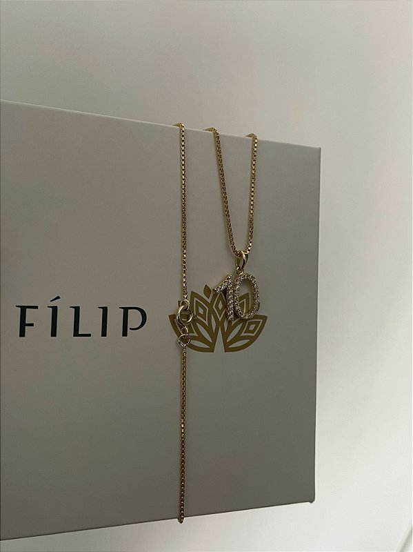 Corrente Veneziana 1mm Fecho Tradicional + Pingente Número 10 Cravejado Banhado A Ouro 18k COR009-PIN083