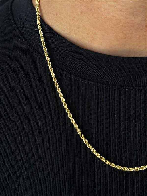 Corrente Cordão Baiano 3mm Fecho Tradicional Banhada A Ouro 18k COR078
