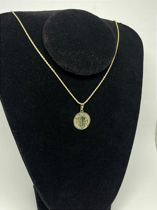 Corrente Cordão Baiano 1,6mm + Pingente São Bento Liso Banhado A Ouro 18k COR003-PIN135