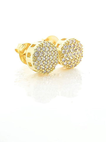 Brinco Masculino Par Redondo Cravejado Torre (9mm) Banhado A Ouro 18k BRI064