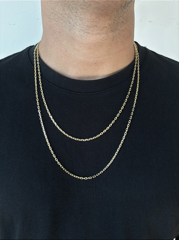 Kit Corrente Elo Cadeado + Pulseira Elo Cadeado 4mm Banhado A Ouro 18K