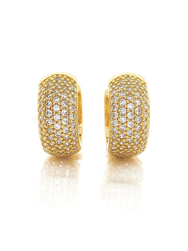 Brinco Masculino Par Argola Cravejada 4 Fileiras G Banhada A Ouro 18k BRI108