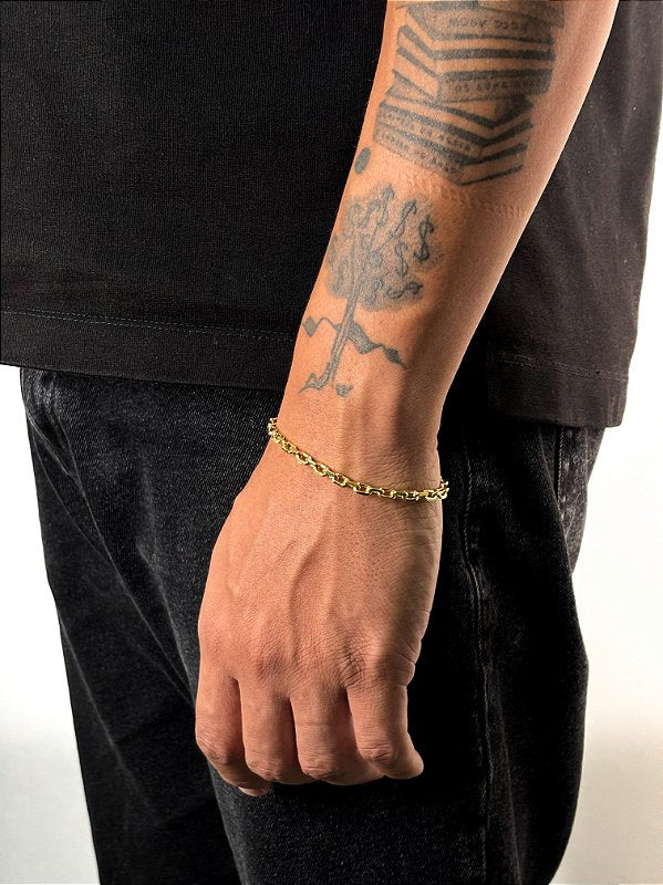 Pulseira Elo Cadeado 4mm Fecho Bomba Banhada A Ouro 18K PUL065