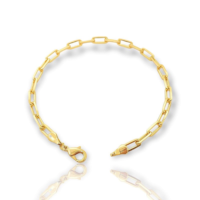 Pulseira Elo Alongado 4,2mm Fecho Tradicional Banhada A Ouro 18k PUL019