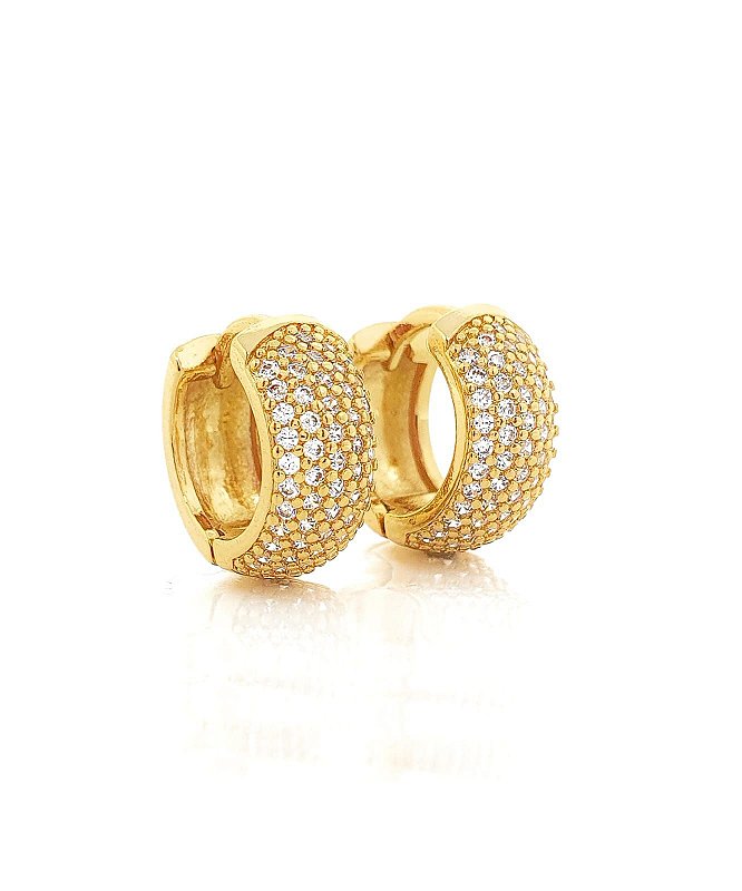 Brinco Masculino Par Argola Cravejada 4 Fileiras M Banhada A Ouro 18k BRI045