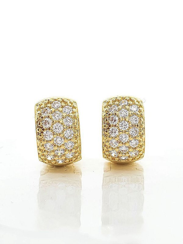 Brinco Masculino Par Argola Cravejada Com 16 Pedras (13,3X7,7mm) Banhada A Ouro 18K BRI026