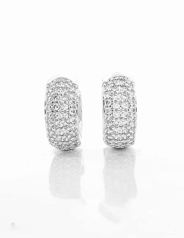 Brinco Masculino Par Argola Cravejada 4 Fileiras M Banhada A Ouro Branco BRI012