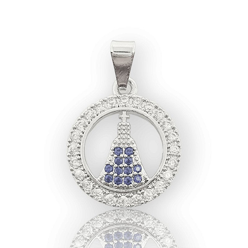 Pingente Nossa Senhora Cravejado Redondo Banhado A Ouro Branco PIN090