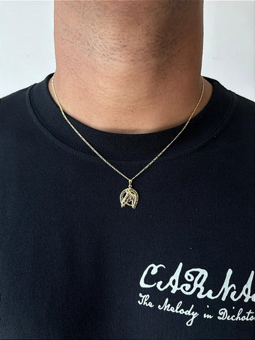 Corrente 3 por 1 - 1,4mm + Pingente Cavalo Ferradura Banhado A Ouro 18k COR057-PIN136