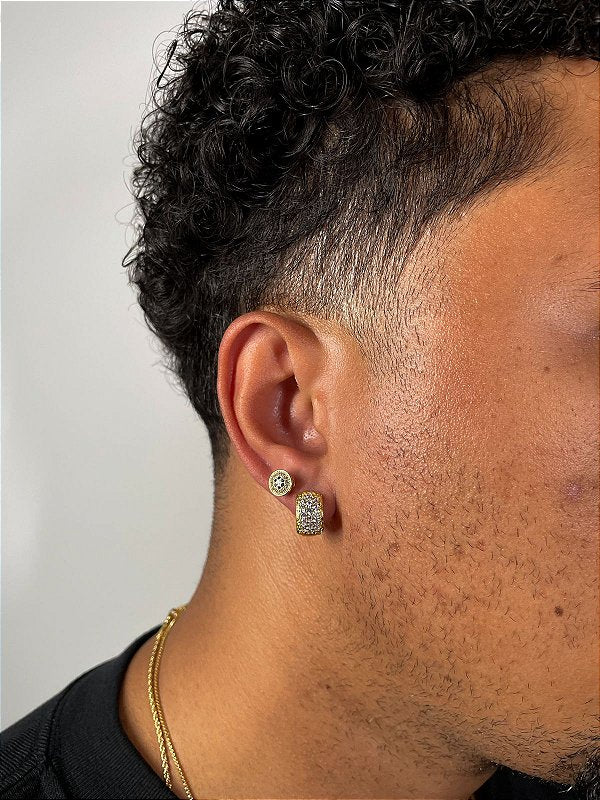 Kit Brinco Masculino Par Argola Cravejada Com 16 Pedras + Brinco Fílip Blue Banhada A Ouro 18K BRI026-BRI188