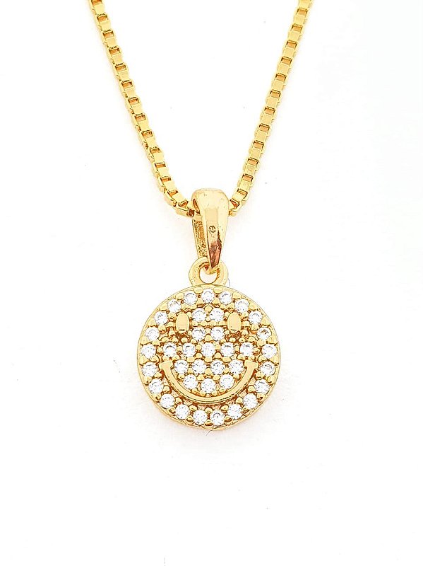 Pingente Smile Redondo Cravejado Banhado A Ouro 18k PIN005