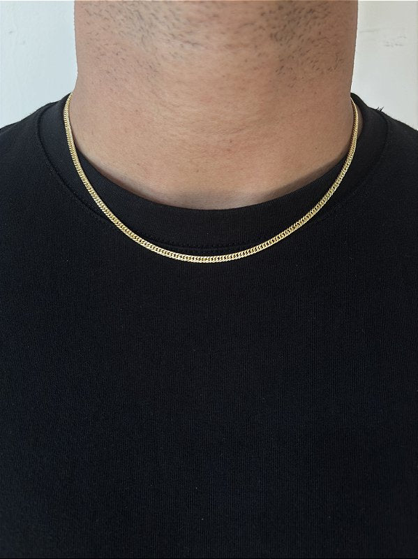 Kit Corrente Grumet Dupla + Pulseira Grumet Dupla 3mm Banhado A Ouro 18K