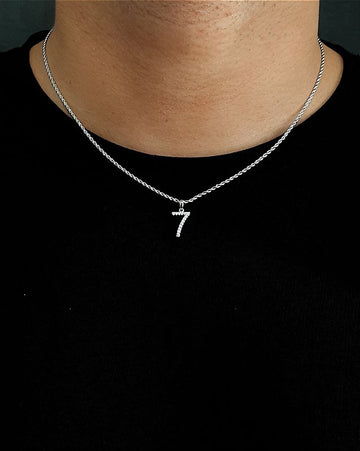 Corrente Cordão Baiano 1,6mm + Pingente Número 7 Cravejado Banhado A Ouro Branco COR001-PIN080