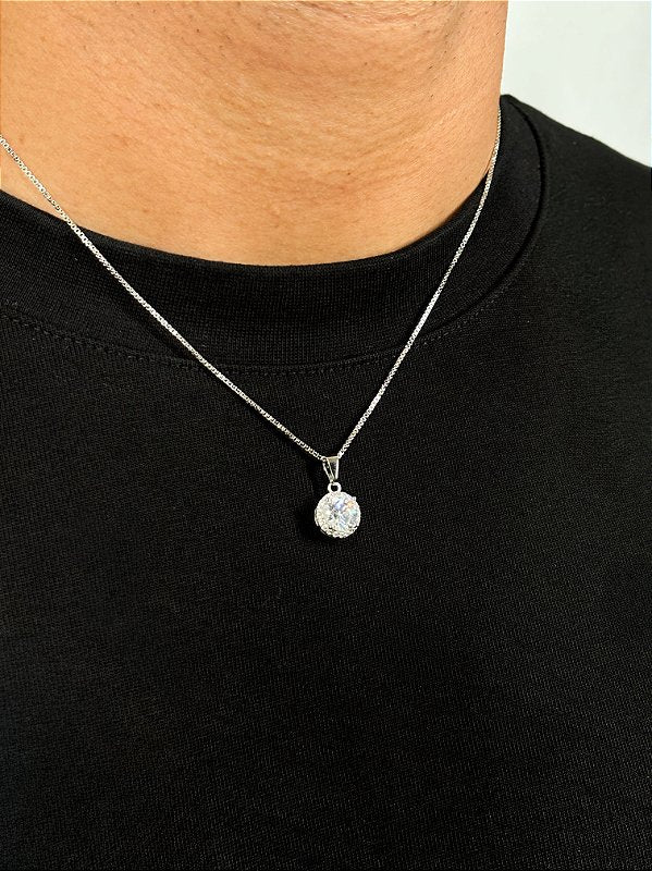Corrente Veneziana 1mm + Pingente Imperial 1 Banhado A Ouro Branco COR002-PIN150