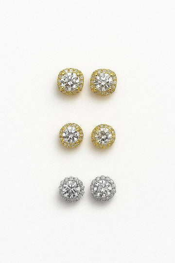 Kit Brincos Imperial, Imperial 3 e Imperial Quadrado Banhado A Ouro 18k BRI189-BRI204-BRI206