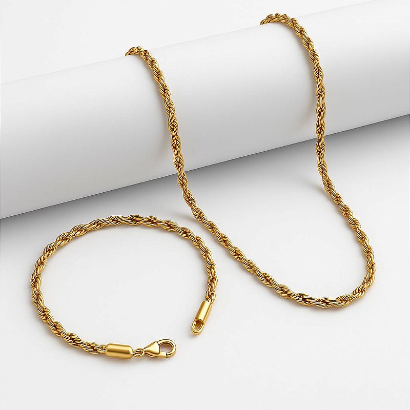Kit Corrente Cordão Baiano + Pulseira Cordão Baiano 3mm Banhado A Ouro 18K