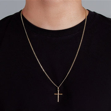 Corrente Grumet 2mm Fecho Tradicional + Pingente Cruz Palito Lisa Banhada A Ouro 18k COR010-PIN012