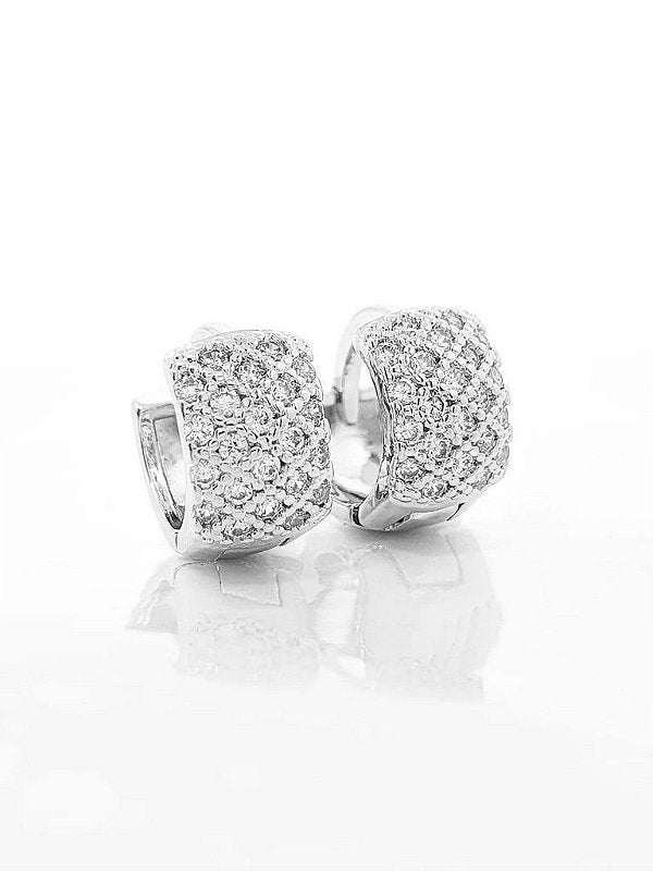 Brinco Masculino Par Argola Cravejada Com 32 Pedras M (12X6,5mm) Banhada A Ouro Branco BRI039