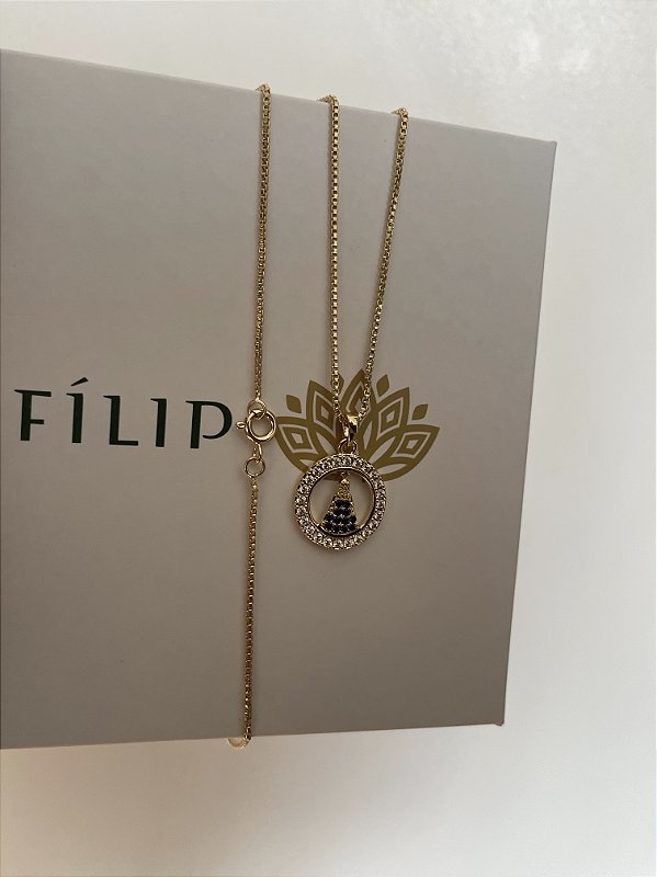 Corrente Veneziana 1mm + Pingente Nossa Senhora Cravejado Redondo Banhado A Ouro 18k COR009-PIN091